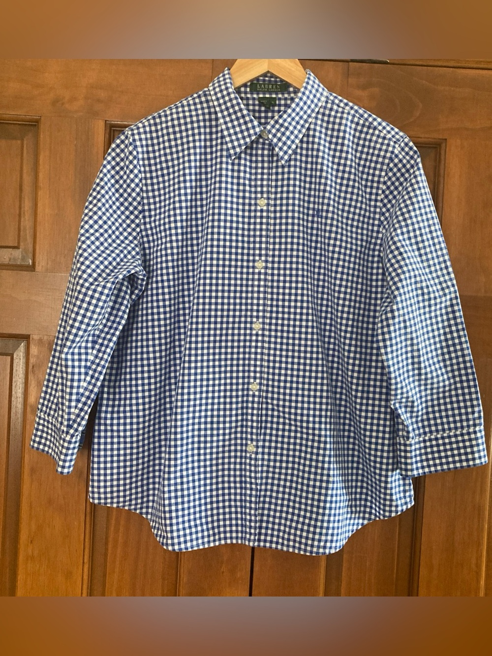 Ralph Lauren Blue and White Gingham Button-Down Shirt